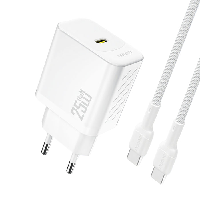 Dudao A27CEU PD 25W GaN USB-C Wall Charger with USB-C Cable - White