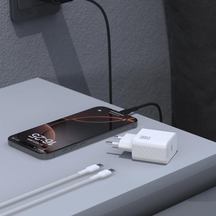 Dudao A27PCEU PD 30W GaN USB-C Wall Charger with USB-C Cable - White
