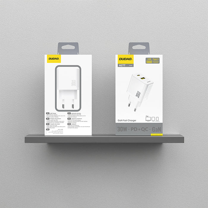 Dudao A27TEU PD 30W GaN USB-A USB-C Wall Charger - White