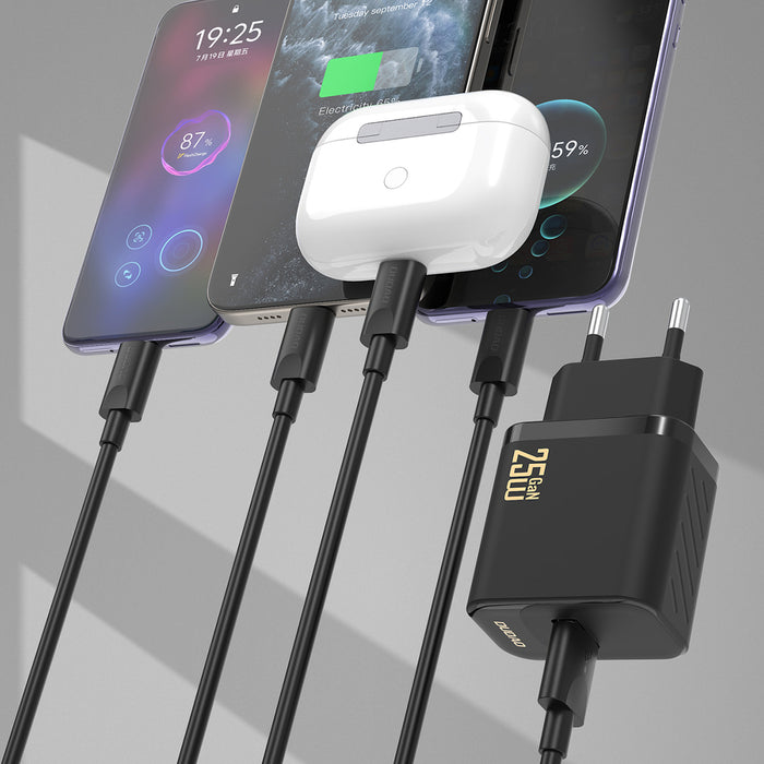 Dudao A27STEU 25W GaN USB-A Wall Charger with USB-A - USB-C Cable - Black