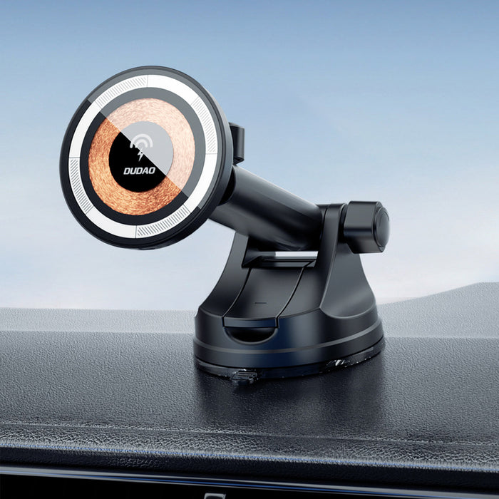 Dudao F12MAX+ Car Holder with 15W Wireless Charger, Compatible with Magsafe - Black