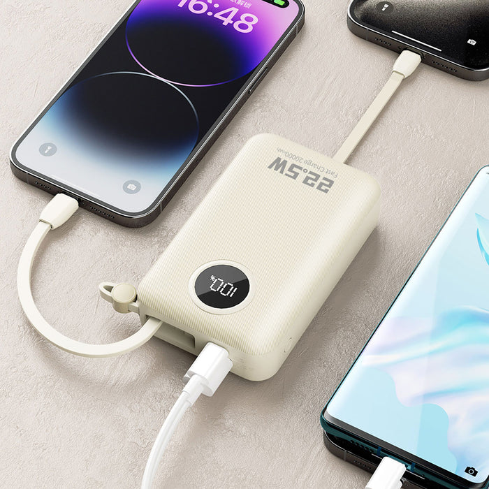 Dudao K14+ Powerbank 20000mAh 22.5W USB-C / USB-A / Built-in Lightning and USB-C Cables - White