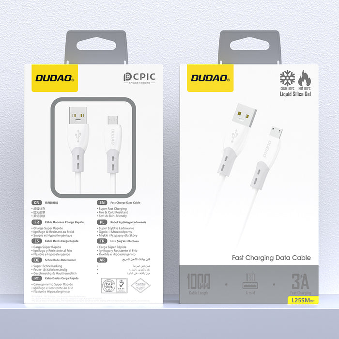 Dudao L25SM 3 A USB-A - micro USB cable with soft silicone braid 1 m - white