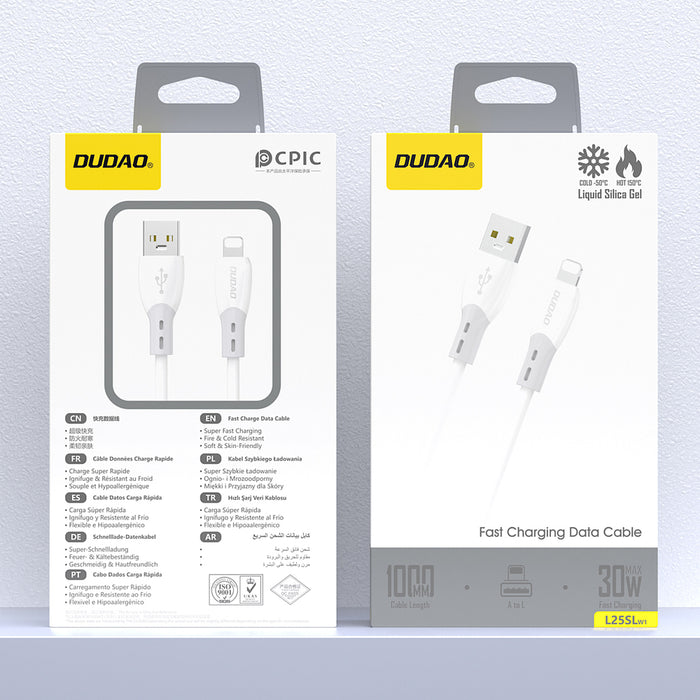 Dudao L25SL 30W USB-A - Lightning Cable with Soft Silicone Braid 1m - White