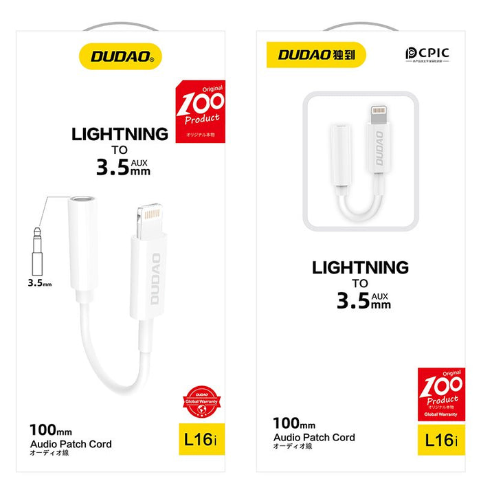 Dudao audio adapter headphone adapter from Lightning to 3.5 mm mini jack white (L16i white)