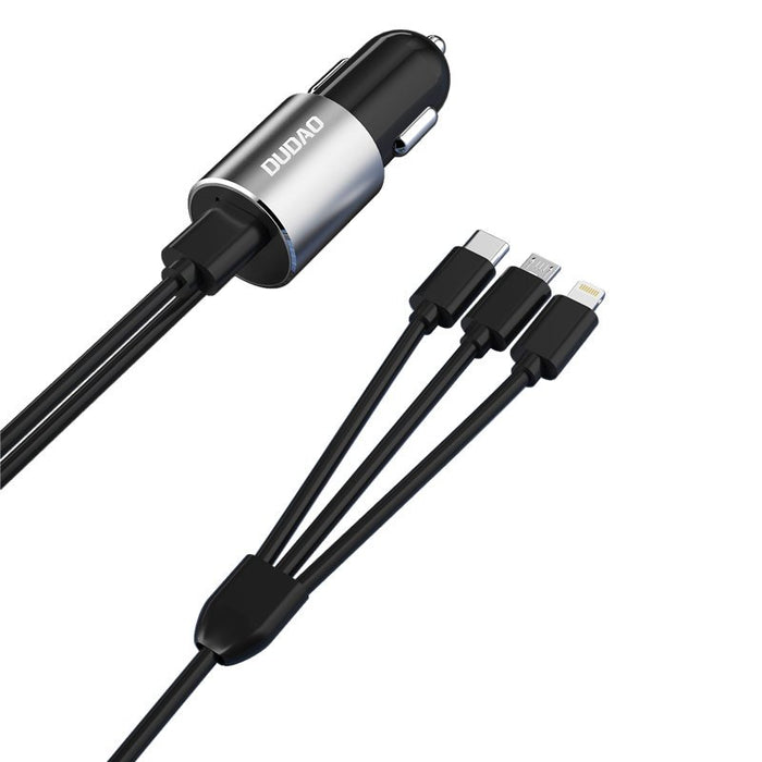 Dudao 3in1 USB Car Charger 3.4A Built-in Lightning / USB Type C / Micro USB Cable Black (R5ProN Black)