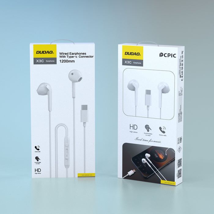Dudao X3C In-Ear Wired USB-C Headphones 1.2m - White