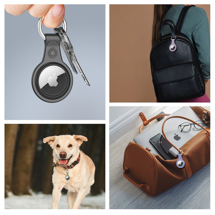 Dux Ducis 4pcs set Silicone flexible cover keychain loop case for Apple AirTag (Black / Green / Pink / Blue) - Cell