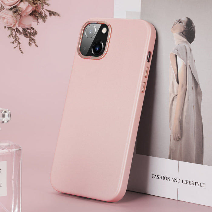 Dux Ducis Grit Leather Case for iPhone 14 Plus Elegant Faux Leather Cover (MagSafe Compatible) Pink - Cell phone cases
