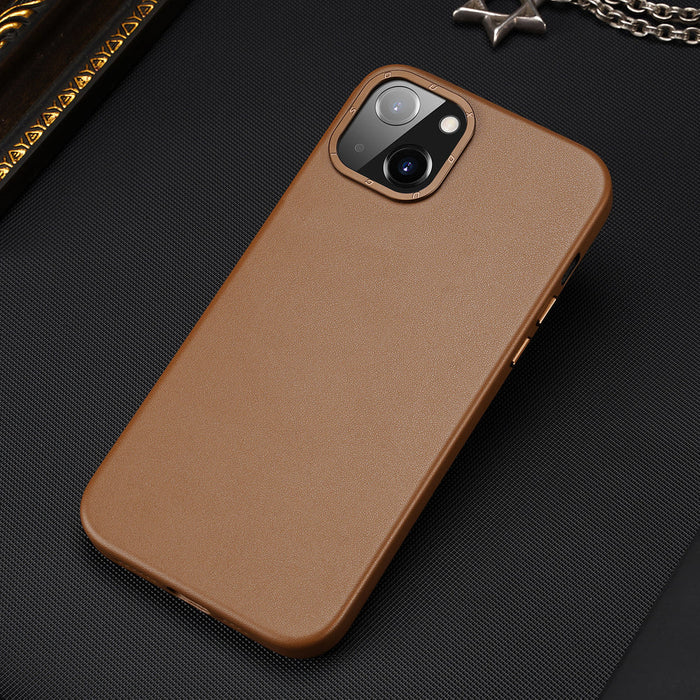 Dux Ducis Grit Leather Case for iPhone 14 Plus Elegant Faux Leather Cover (MagSafe Compatible) Brown - Cell phone cases