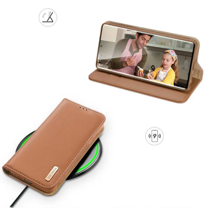 Dux Ducis Hivo Case for Samsung Galaxy S23 Ultra Flip Cover Wallet Stand RFID Blocking Brown - Cell phone cases
