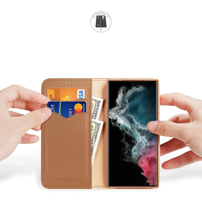 Dux Ducis Hivo Case for Samsung Galaxy S23 Ultra Flip Cover Wallet Stand RFID Blocking Brown - Cell phone cases