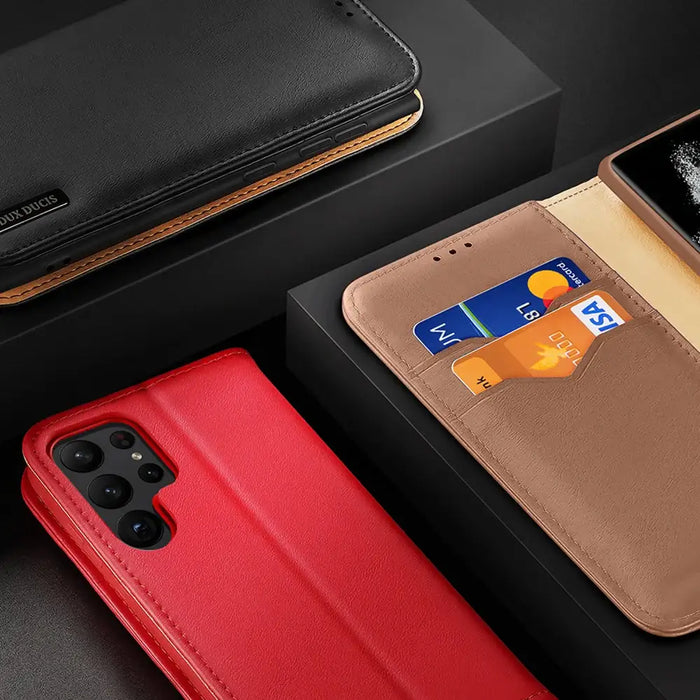 Dux Ducis Hivo Case for Samsung Galaxy S23 Ultra Flip Cover Wallet Stand RFID Blocking Brown - Cell phone cases