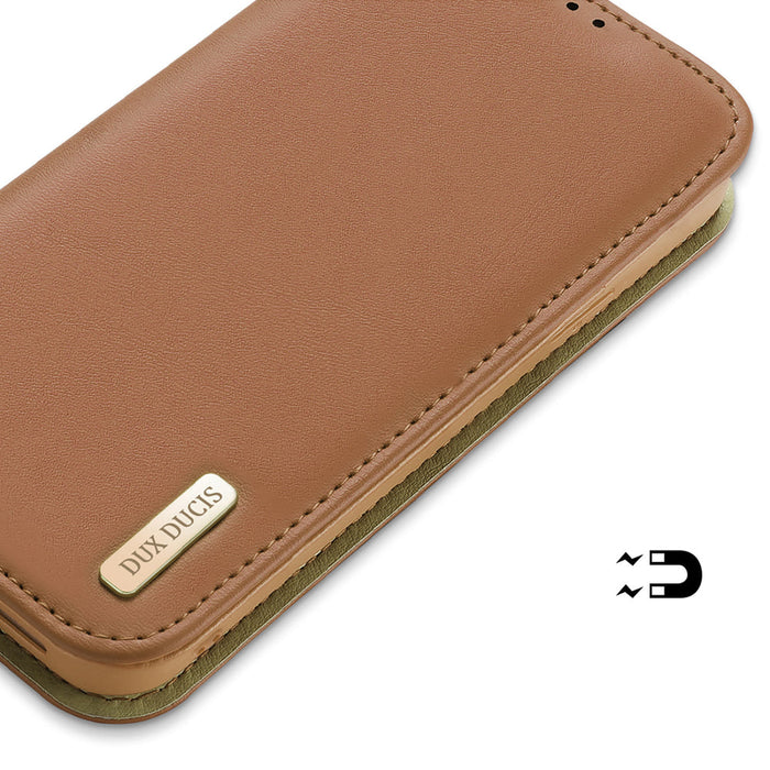 Dux Ducis Hivo Leather Flip Cover Genuine Leather Wallet for Cards and Documents iPhone 14 Pro Brown - Cell phone cases