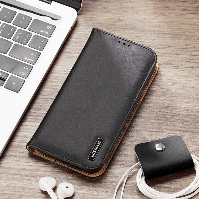 Dux Ducis Hivo Leather Flip Cover Genuine Leather Wallet for Cards and Documents iPhone 14 Pro Max Red - Cell phone