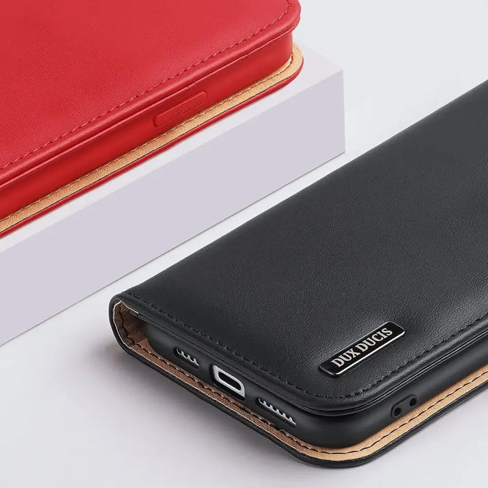 Dux Ducis Hivo Leather Flip Cover Genuine Leather Wallet for Cards and Documents iPhone 14 Pro Red - Cell phone cases