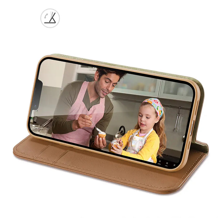 Dux Ducis Hivo Leather Flip Cover Genuine Leather Wallet for Cards and Documents iPhone 14 Brown - Cell phone cases