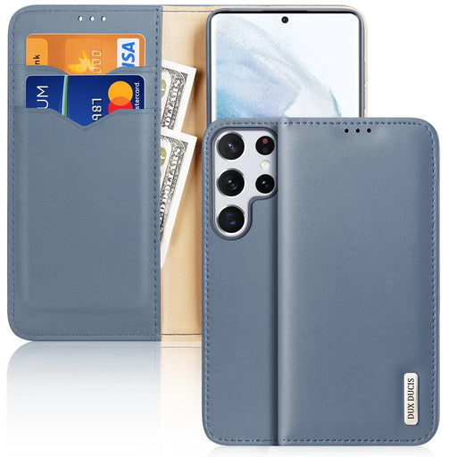 Dux Ducis Hivo Leather Flip Cover Genuine Leather Wallet For Cards And Documents Samsung Galaxy S22 Ultra Blue - Cell