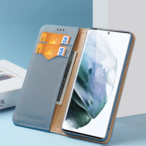 Dux Ducis Hivo Leather Flip Cover Genuine Leather Wallet For Cards And Documents Samsung Galaxy S22 Ultra Blue - Cell