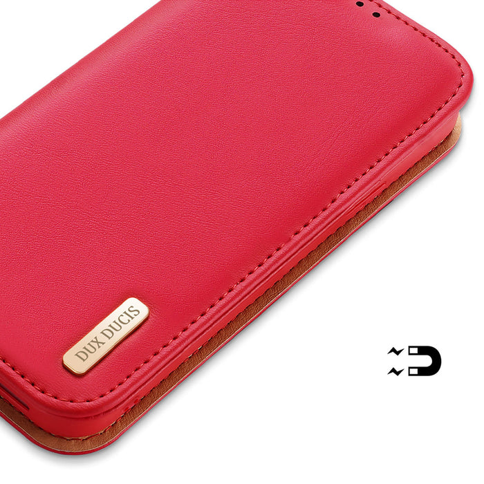 Dux Ducis Hivo Leather Flip Cover Genuine Leather Wallet for Cards and Documents iPhone 14 Pro Max Red - Cell phone