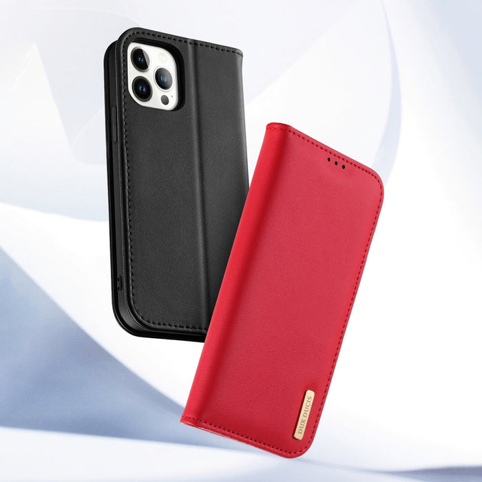 Dux Ducis Hivo Leather Flip Cover Genuine Leather Wallet for Cards and Documents iPhone 14 Pro Max Red - Cell phone