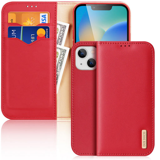 Dux Ducis Hivo Leather Flip Cover Genuine Leather Wallet for Cards and Documents iPhone 14 Plus Red - Cell phone cases