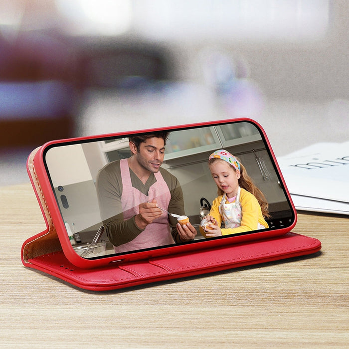 Dux Ducis Hivo Leather Flip Cover Genuine Leather Wallet for Cards and Documents iPhone 14 Pro Max Red - Cell phone