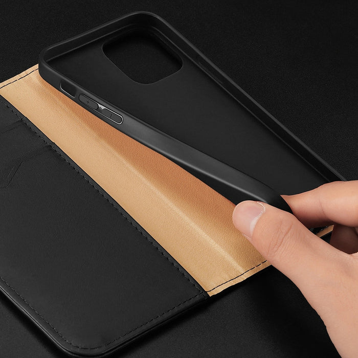 Dux Ducis Hivo Leather Flip Cover Genuine Leather Wallet for Cards and Documents iPhone 14 Pro Max Black - Cell phone