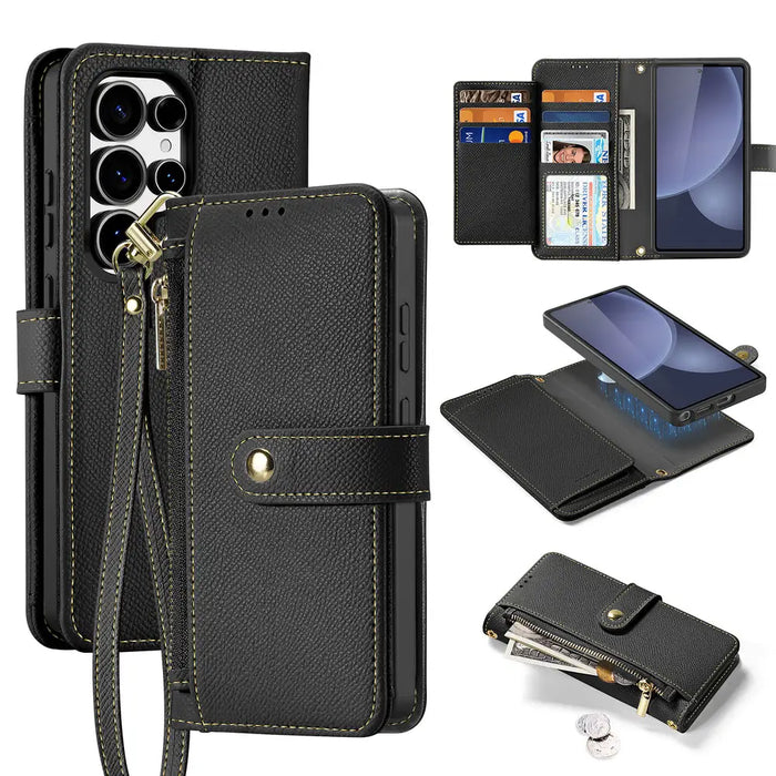 Dux Ducis Lawa Leather Case for Samsung Galaxy S25 Ultra with Detachable Magnetic Wallet - Black - Cell phone cases