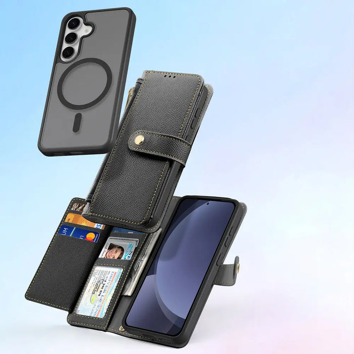 Dux Ducis Lawa Leather Case for Samsung Galaxy S25 with Detachable Magnetic Wallet - Black - Cell phone cases