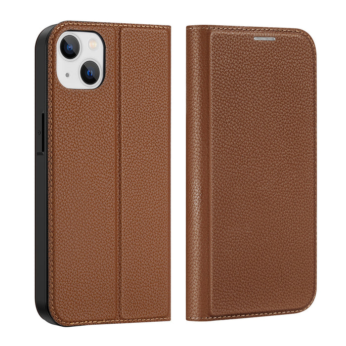 Dux Ducis Skin X2 case for iPhone 14 Plus case with magnetic flap brown