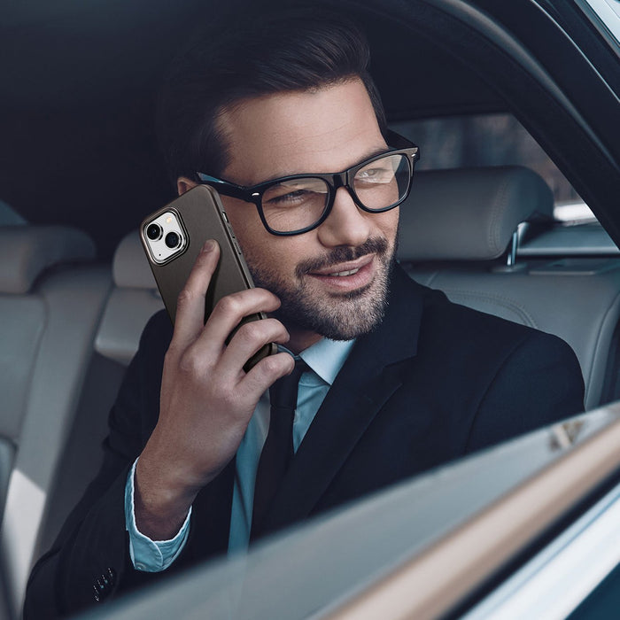 Dux Ducis Naples Case for iPhone 14 Plus Leather Cover (MagSafe Compatible) Dark Brown