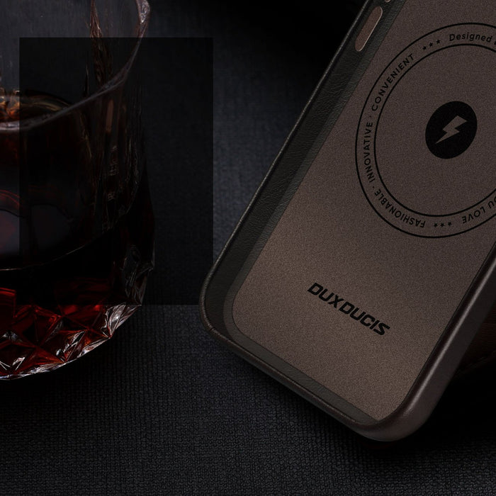 Dux Ducis Naples Case for iPhone 14 Plus Leather Cover (MagSafe Compatible) Dark Brown