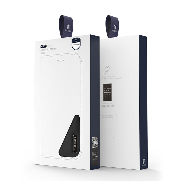 Dux Ducis Hivo Leather Flip Cover Genuine Leather Wallet for Cards and Documents iPhone 14 Pro Max Black