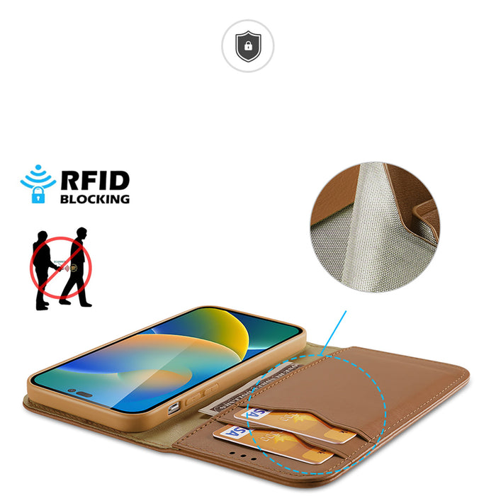 Dux Ducis Hivo Leather Flip Cover Genuine Leather Wallet for Cards and Documents iPhone 14 Pro Max Brown
