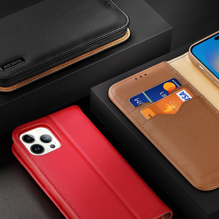 Dux Ducis Hivo Leather Flip Cover Genuine Leather Wallet for Cards and Documents iPhone 14 Pro Max Brown