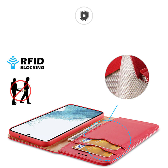 Dux Ducis Hivo case Samsung Galaxy S23+ flip cover wallet stand RFID blocking red