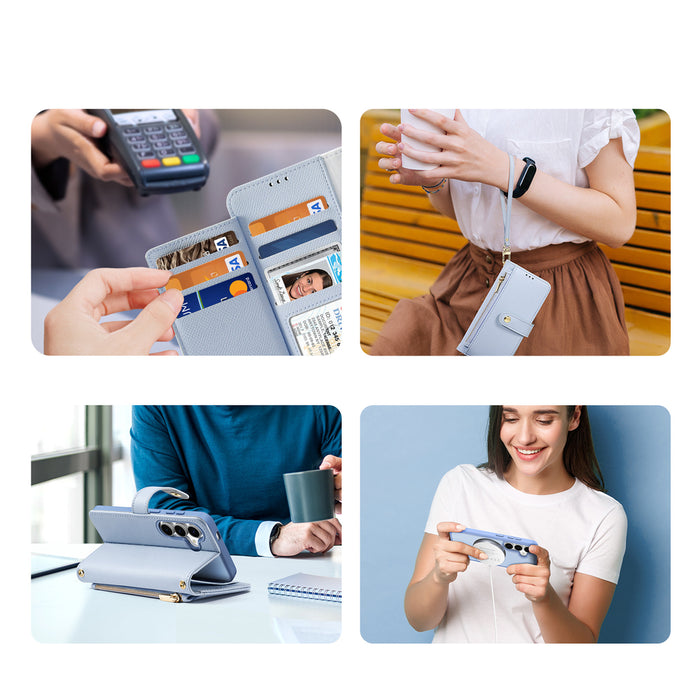 Dux Ducis Lawa Leather Case for Samsung Galaxy S25 with Detachable Magnetic Wallet - Blue