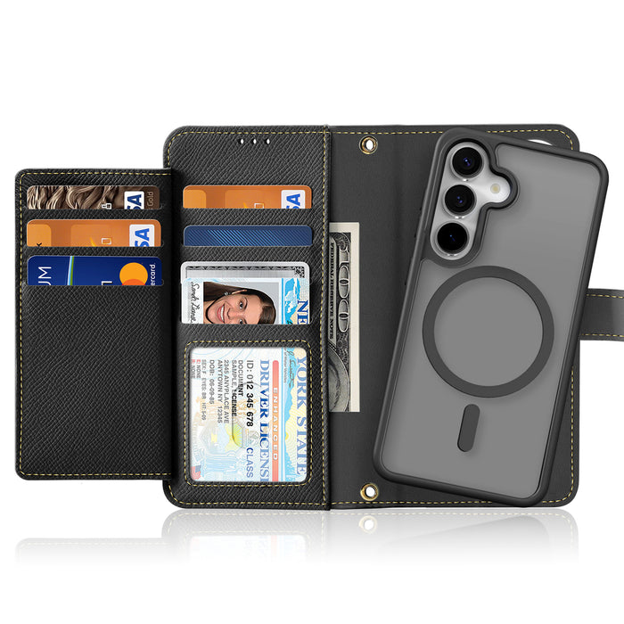 Dux Ducis Lawa Leather Case for Samsung Galaxy S25+ with Detachable Magnetic Wallet - Black