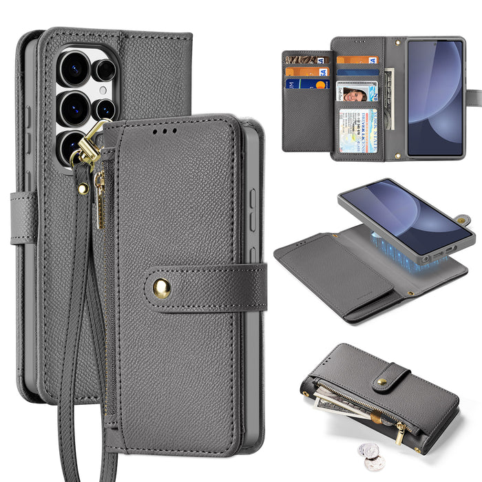 Dux Ducis Lawa Leather Case for Samsung Galaxy S25 Ultra with Detachable Magnetic Wallet - Gray