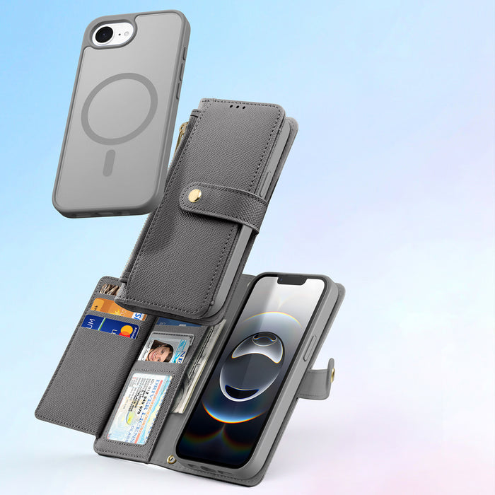 Dux Ducis Lawa Leather Case for iPhone 16e / 17e with Detachable Magnetic Wallet - Gray