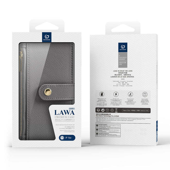 Dux Ducis Lawa Leather Case for iPhone 16e / 17e with Detachable Magnetic Wallet - Gray