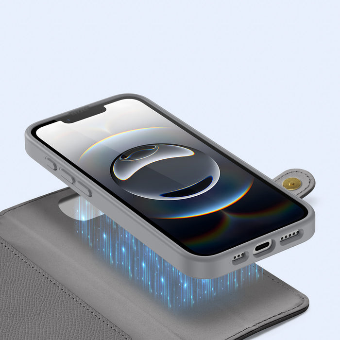 Dux Ducis Lawa Leather Case for iPhone 16e / 17e with Detachable Magnetic Wallet - Gray