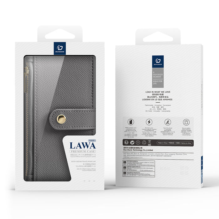 Dux Ducis Lawa iPhone 16 Pro Leather Case with Detachable Magnetic Wallet - Gray