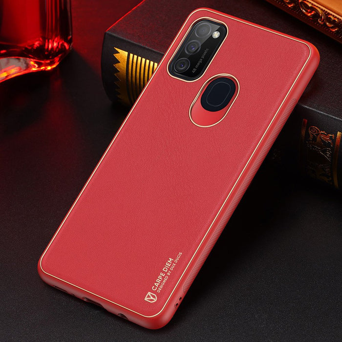 Dux Ducis Yolo elegant case made of soft TPU and PU leather for Samsung Galaxy M30s red