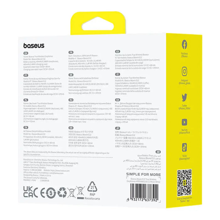 Earphones TWS Baseus Bowie E12 (white) - TWS<<<Wireless<<<Headphones<<<Audio<<<InnproXML