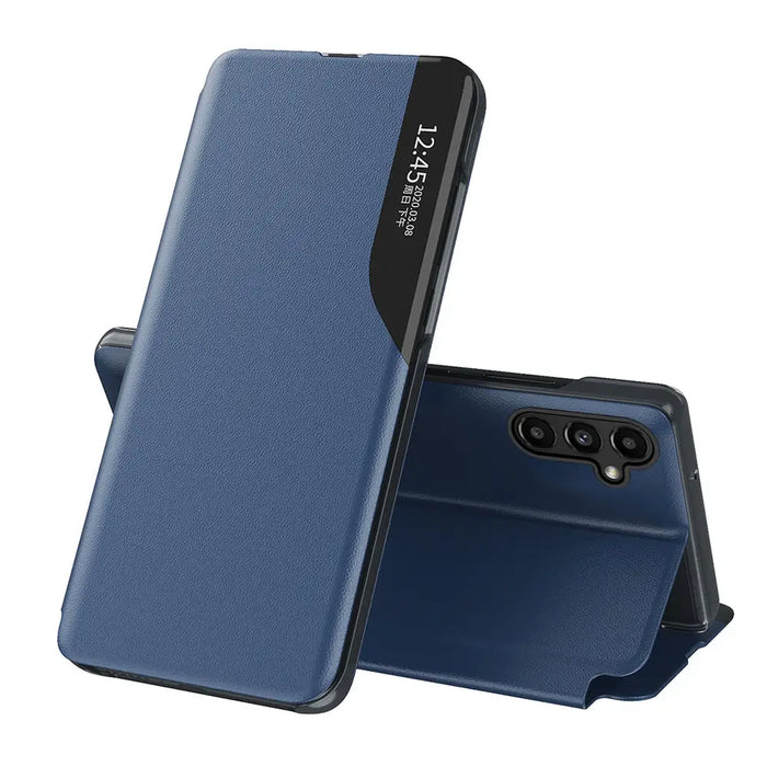 Eco Leather View Case cover for Samsung Galaxy A14 with flip stand blue - Cell phone cases and covers<<<HurtelXML