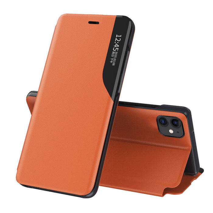 Eco Leather View Case elegant bookcase type case with kickstand for iPhone 13 orange - Cell phone cases