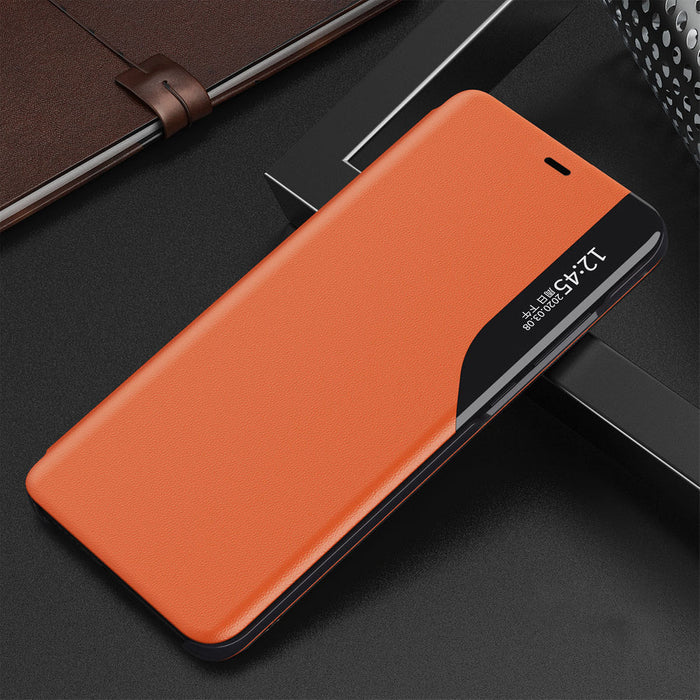Eco Leather View Case elegant bookcase type case with kickstand for iPhone 13 orange - Cell phone cases