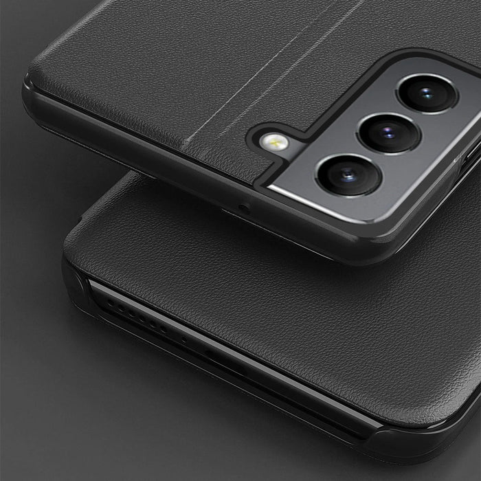 Eco Leather View Case elegant case with a flip cover and stand function for Samsung Galaxy S22 + (S22 Plus) red - Cell